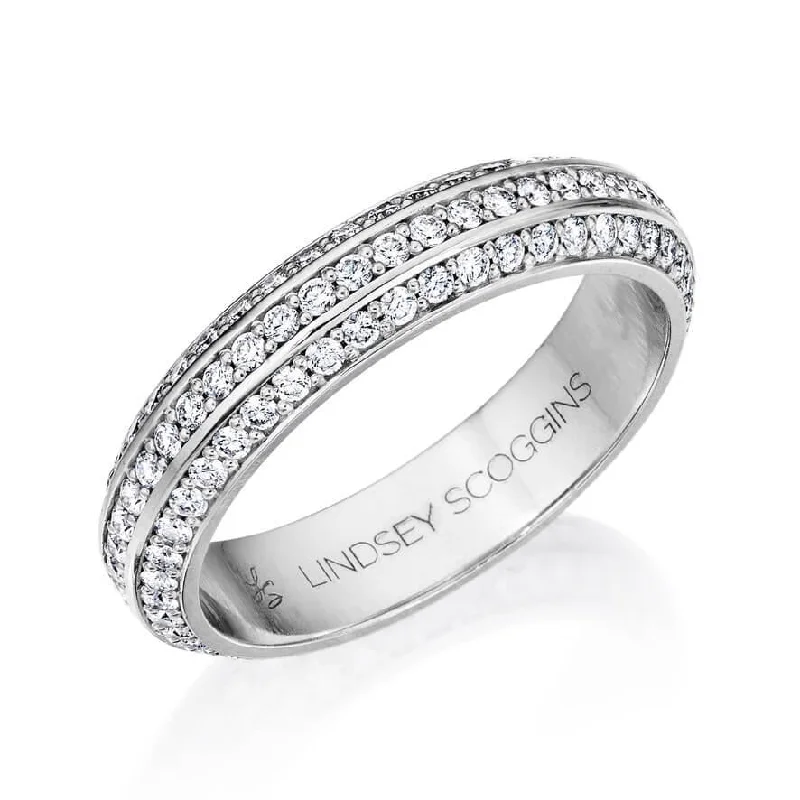 Natural Stone Rings-THREE ROW PAVE THREE PHASES BAND