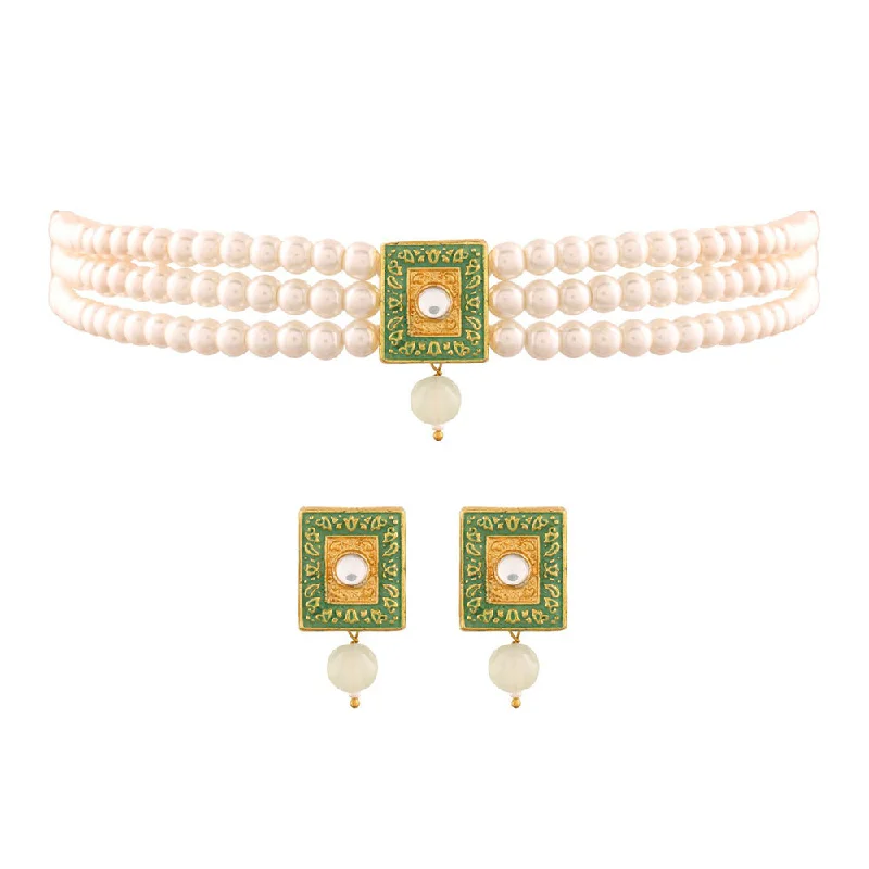 Stylish Pearl Necklaces-Etnico 18K Gold Plated Traditional Handcrafted Meena Work Beaded Choker Necklace with Earrings For Women/Girls (ML279Min)