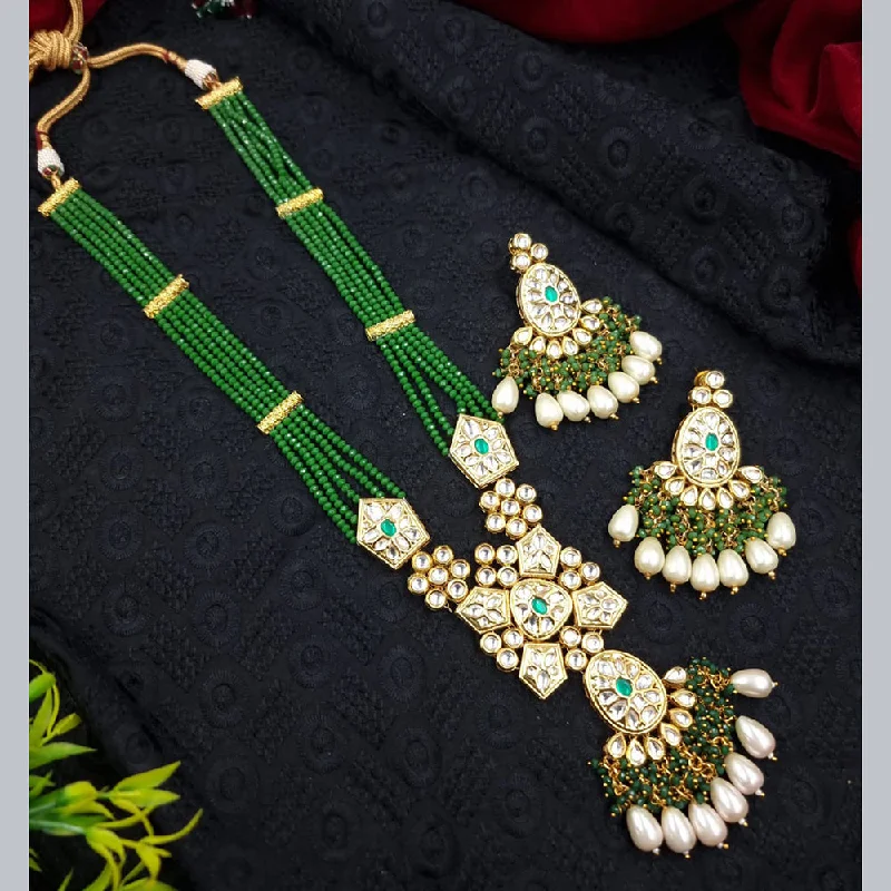 Multi-Layered Gold Necklaces-JCM Gold Plated Kundan Stone Long Necklace Set