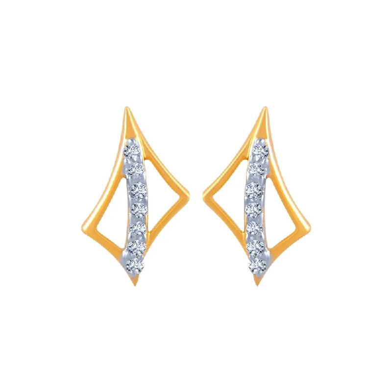 Elegant Long Earrings-18k (750) Yellow Gold And Diamond Stud Earrings For Women