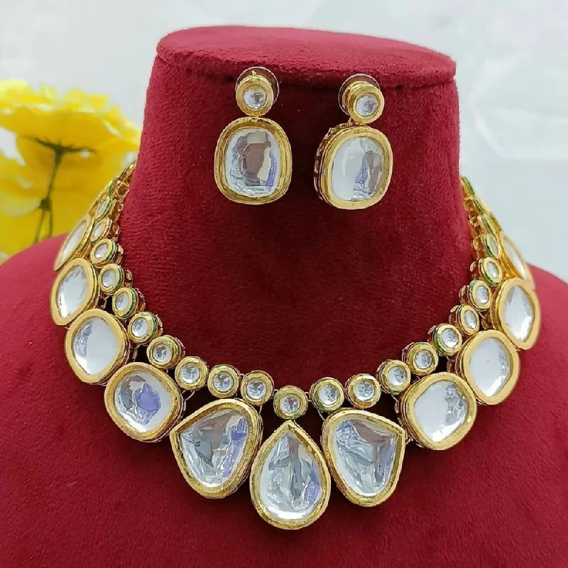 Custom Birthstone Necklaces-Manisha Jewellery Gold Plated Kundan Stone Necklace Set