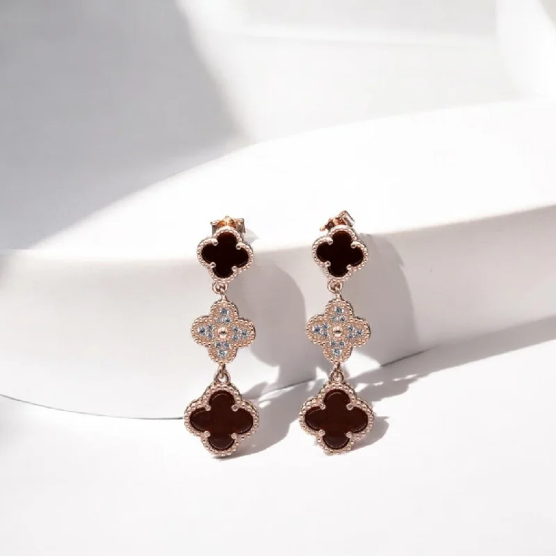 Silver Ear Cuffs-Rosegold Floral motif drop earrings for Women and girls