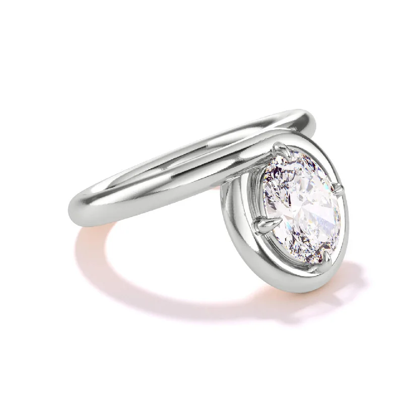 Classic Silver Rings-OVAL ENDLESS LOOP SLIM ENGAGEMENT RING