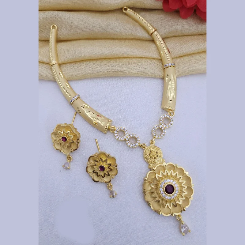 Long Silver Necklaces-FS Collection Gold Plated Austrian Stone Necklace Set