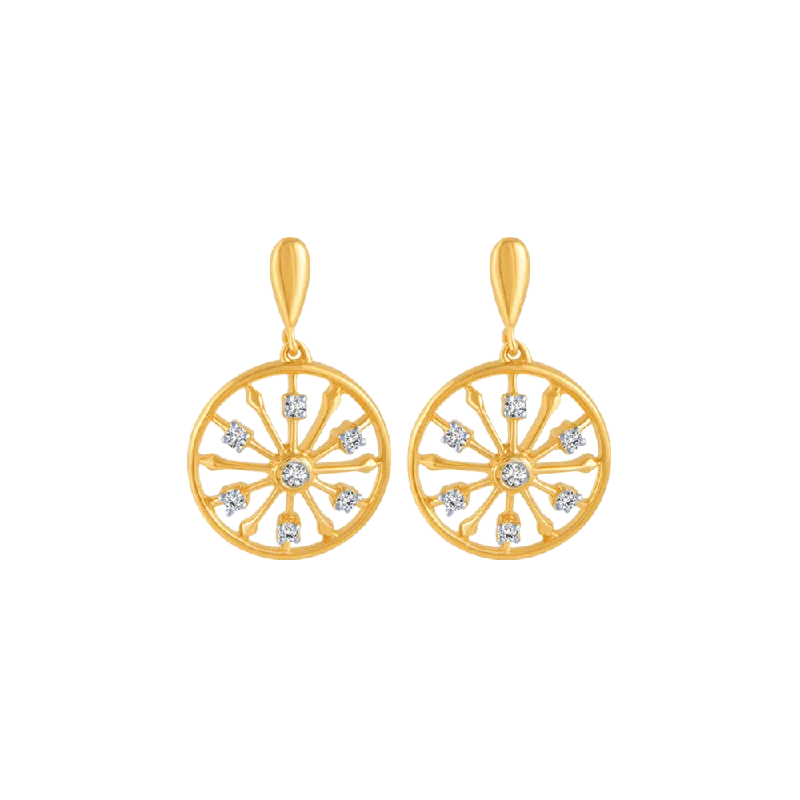 Long Dangle Earrings-18KT (750) Yellow Gold And Diamond Stud Earrings For Women