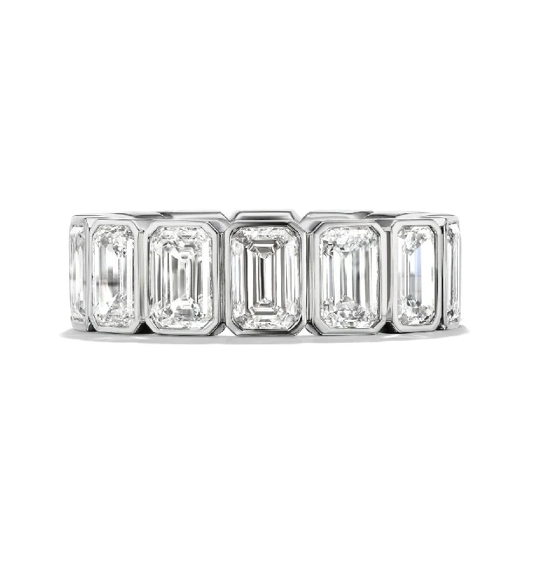 Affordable Engagement Rings-SIGNATURE COMFORT FIT BEZEL SET EMERALD CUT ETERNITY BAND - 10 CTW