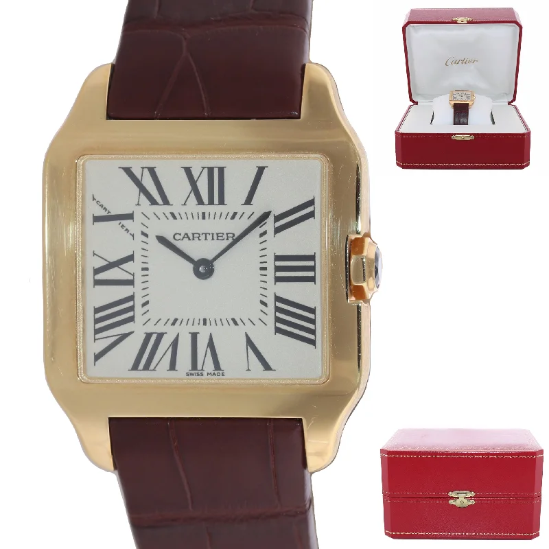 Classic Automatic Watches for Men-Cartier Santos Dumont 2787 18k Yellow Gold 28mm Ivory Roman Quartz Watch Box