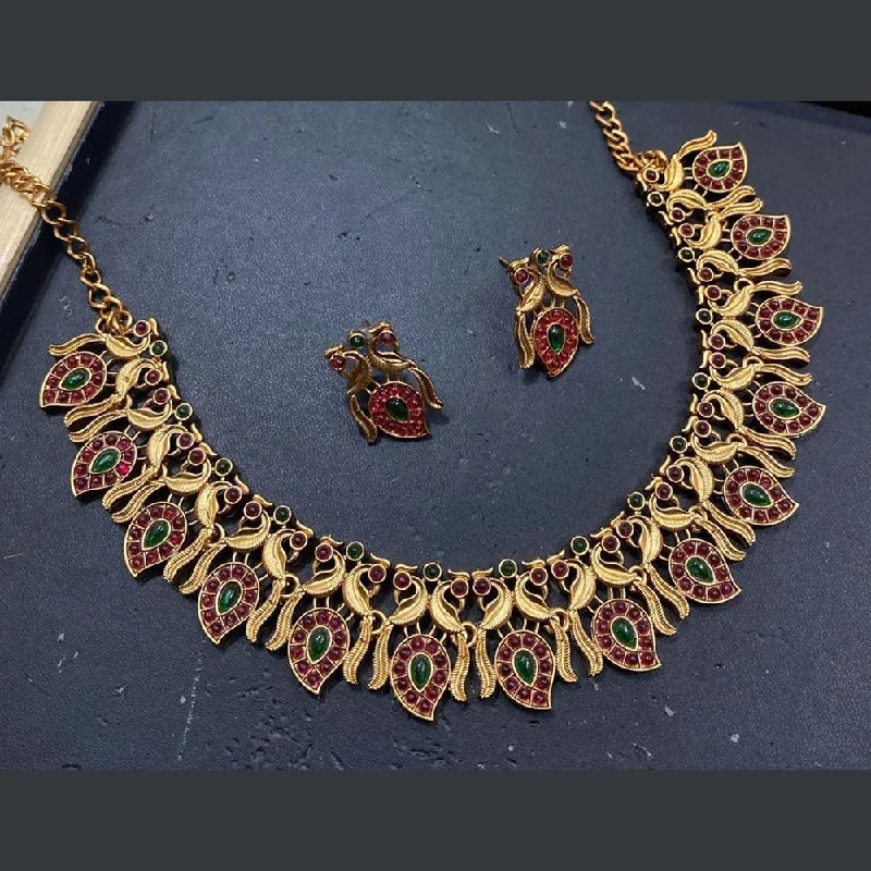 Colorful Crystal Necklaces-Kavita Art Gold Plated Pota Stone Necklace Set