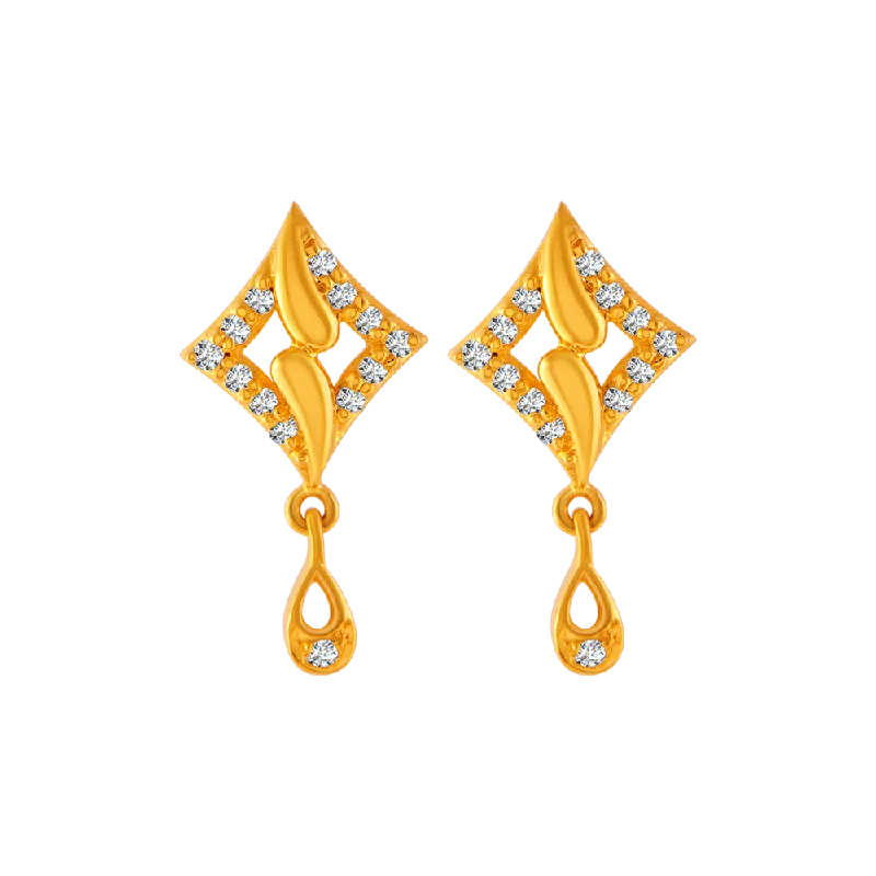 Funky Dangle Earrings-22KT Yellow Gold And American Diamond Stud Earrings For Women