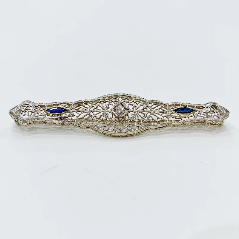 Elegant Butterfly Brooch-Elegant Butterfly Brooch-Estate Collection Brooch - Diamond, Sapphire & 14K White Gold