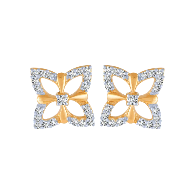 Black Crystal Earrings-18KT (750) Yellow Gold And Diamond Stud Earrings For Women