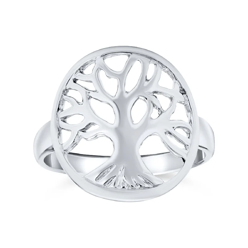 Elegant Gold Rings-Silver Ring: Large Open Round Family Tree of Life Sterling Statement Piece