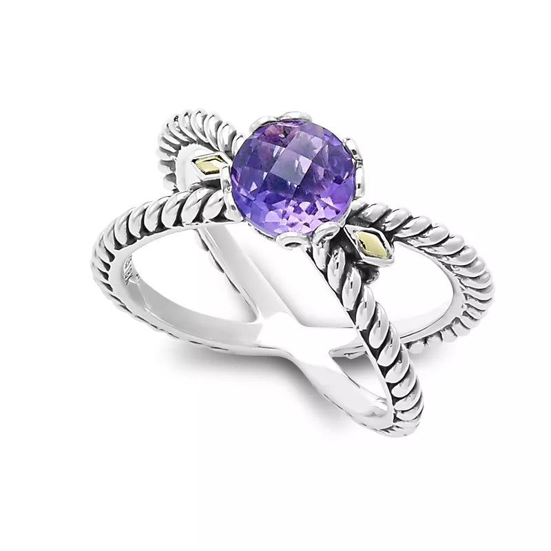 Round Diamond Engagement Rings-Glow "X" Ring- Amethyst