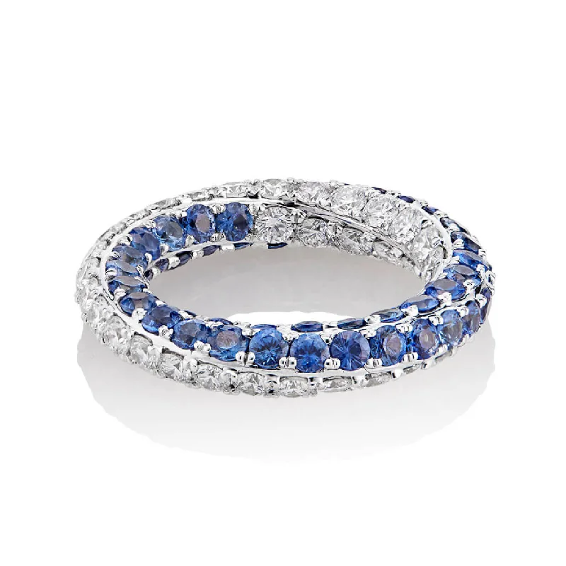 Vintage Gemstone Rings-CONTINUUM ONE ROW DIAMOND AND SAPPHIRE ETERNITY BAND