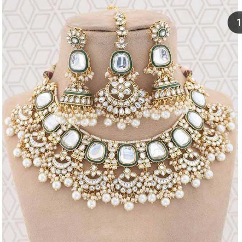 Vintage Pearl Necklaces-Sai Fashion Gold Plated Kundan Stone Necklace Set