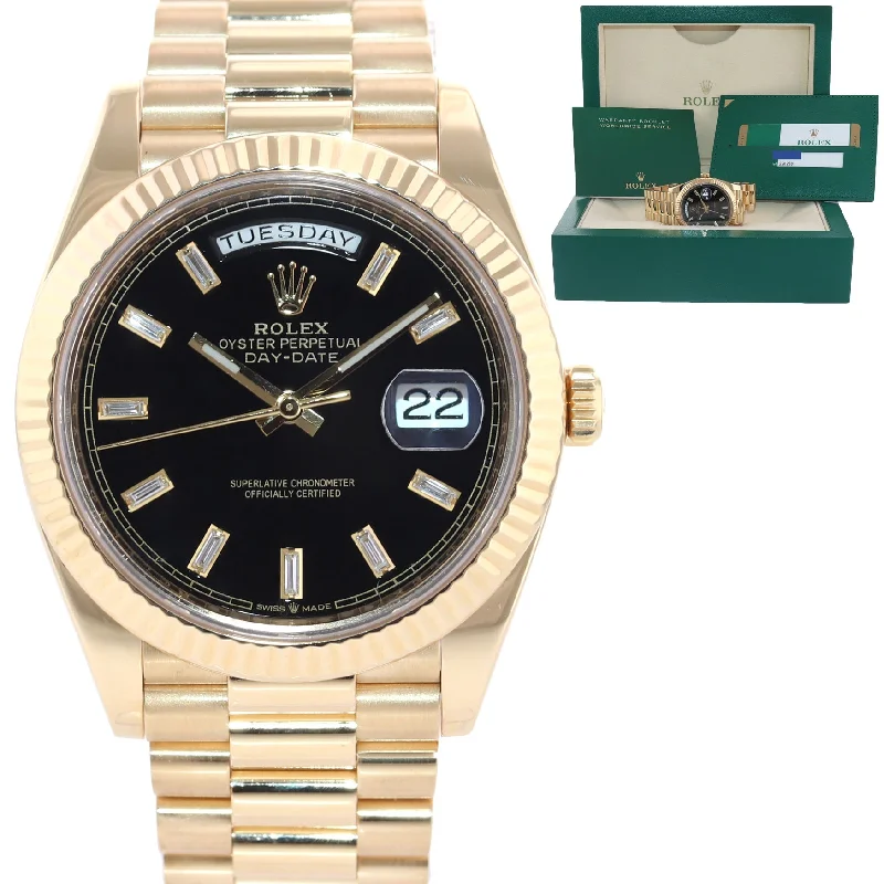 Sports Watches with GPS-PAPERS Rolex President 40mm 228238 Yellow Gold Black Diamond Watch Box