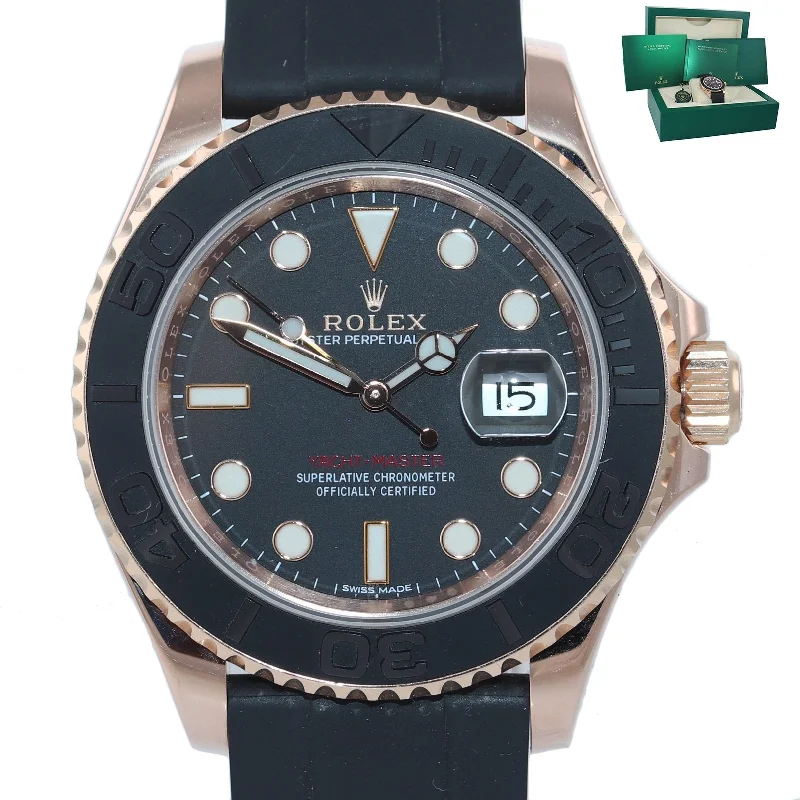 Sports Watches for Hiking and Adventure-2019 Rolex Yacht-Master 116655 Everose Gold 40mm Black Oysterflex Watch Box