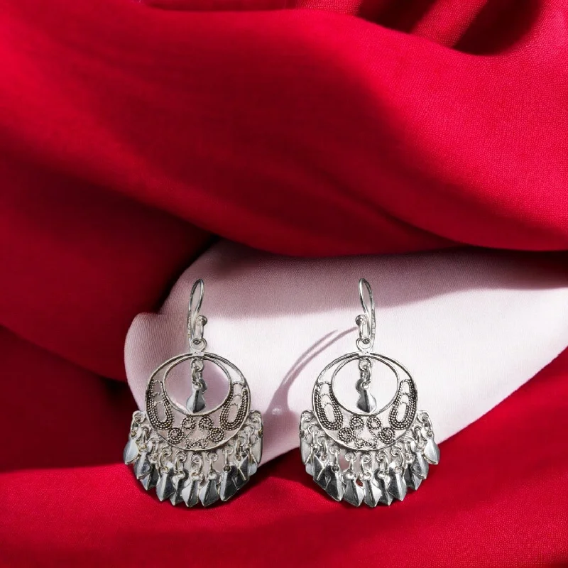 Small Hoop Earrings-Sterling silver oxidized chandbali earrings for women and girls