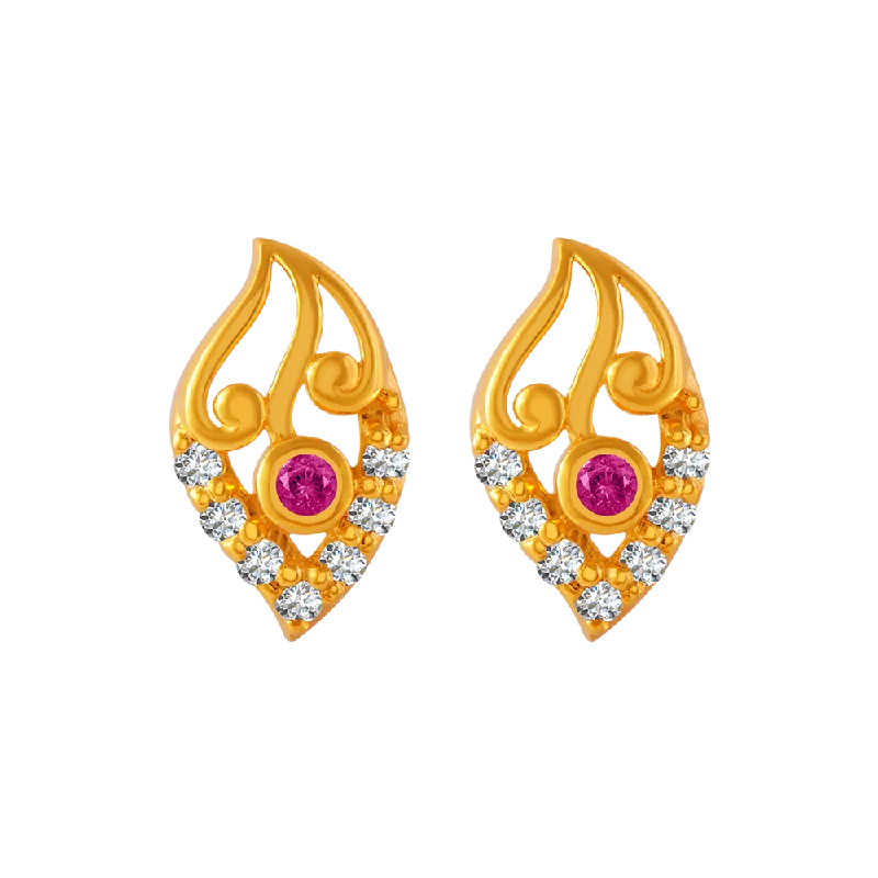 Colorful Hoop Earrings-22KT Yellow Gold And American Diamond Stud Earrings For Women