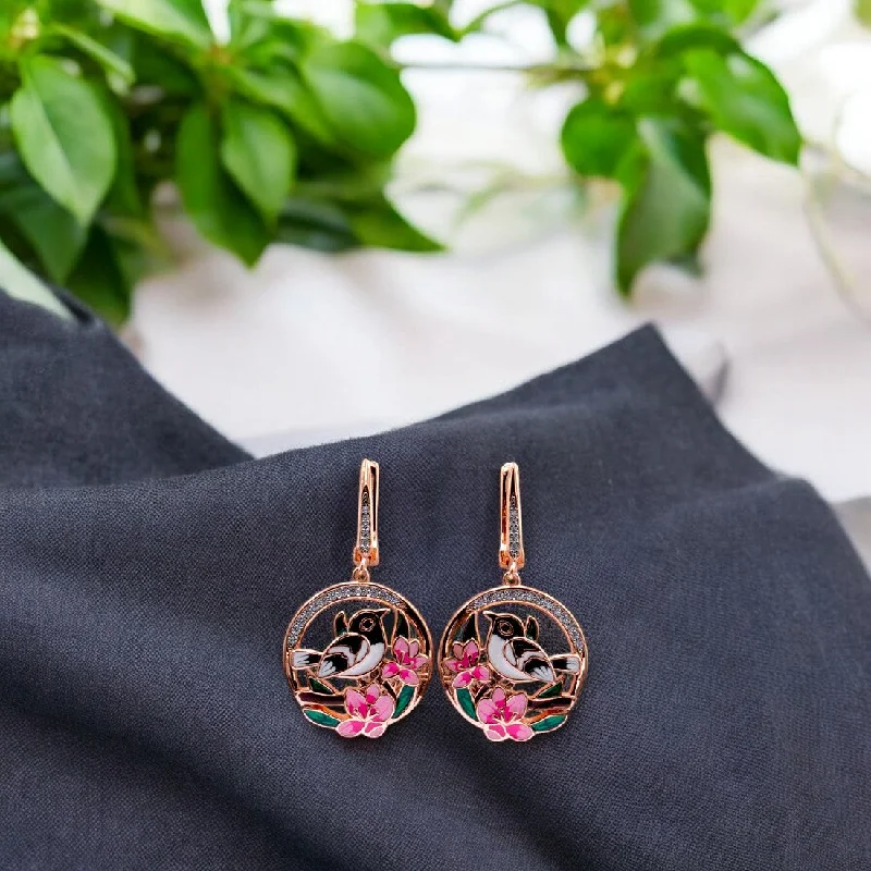 Sterling Silver Stud Earrings-Rosegold birds on tree floral earrings for women and girls