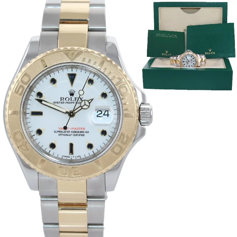 Personalized Watches for Couples-2008 Rolex 16623 Two Tone Gold Steel Yachtmaster White Sapphire Watch Rehaut