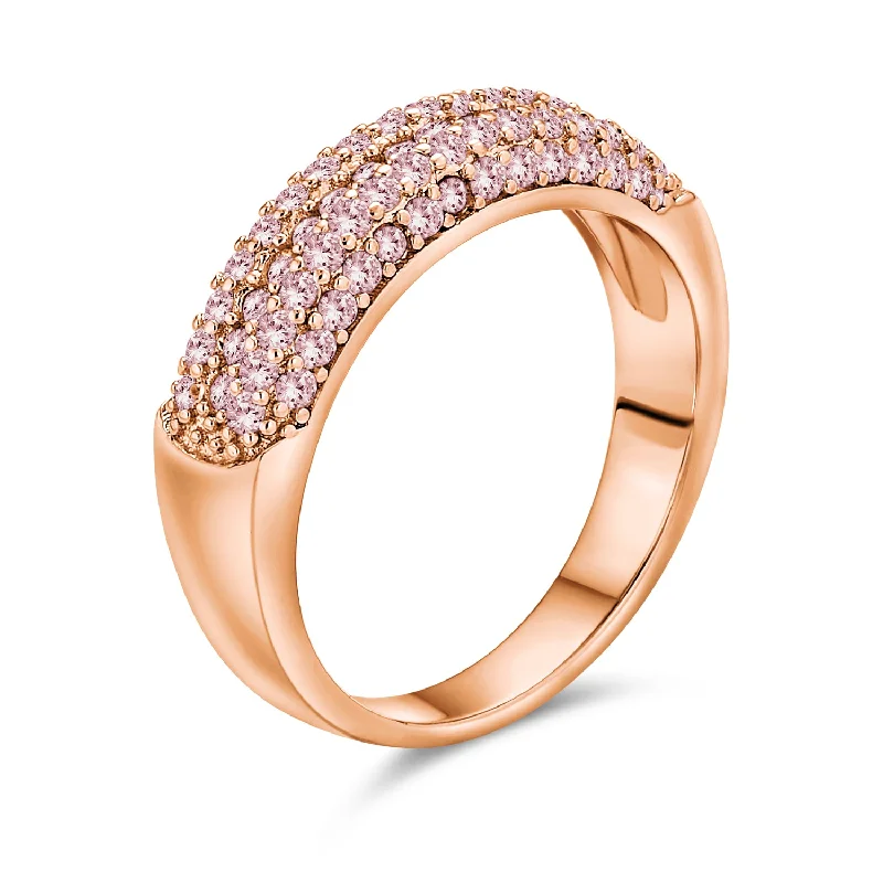 Couples Matching Rings-Micro Pave Pink Cubic Zirconia Cocktail Statement Ring Rose Gold Sterling Silver