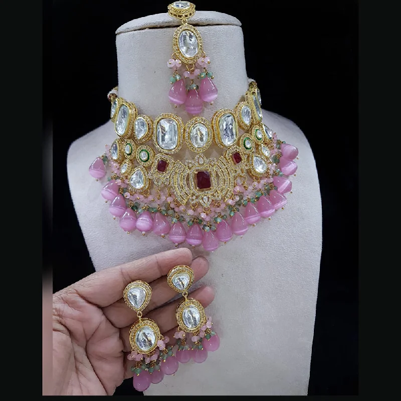 Personalized Birthstone Necklaces-Shubhratnam Jewellers Gold Plated Kundan Necklace Set