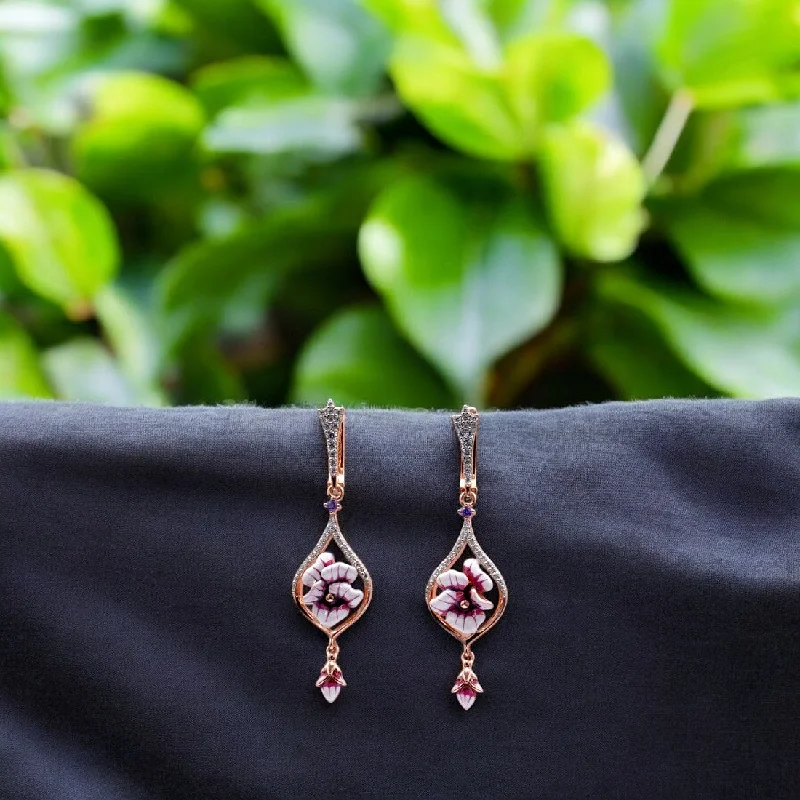 Vintage Boho Earrings-Rosegold floral drop stoned earrings for women and girls