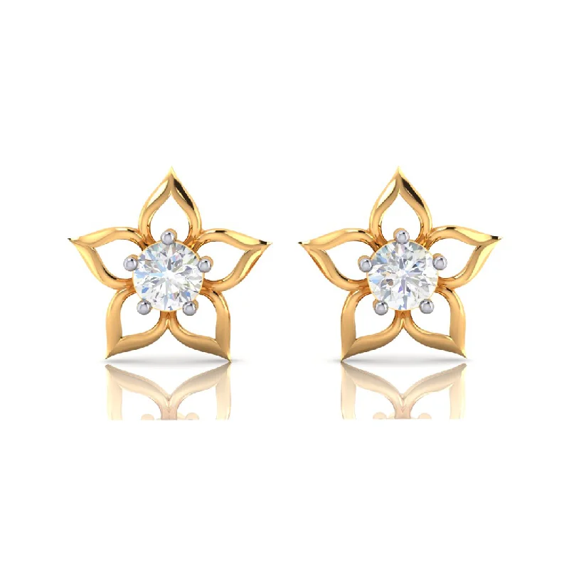 Bold Statement Earrings-14k Floral Style American Diamonds And Gold Earrings