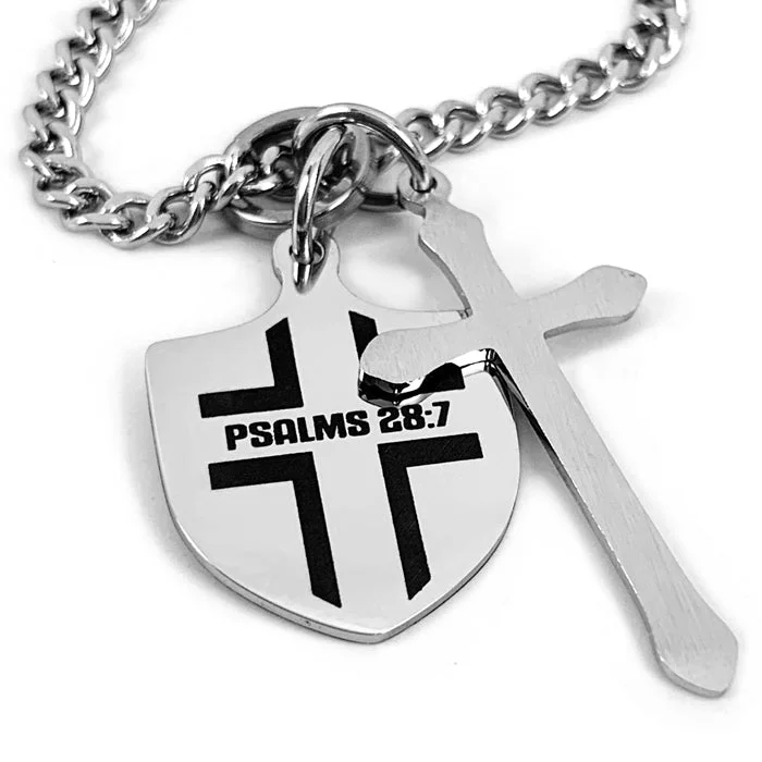 Unique Pendant Necklaces-Shield with Cross 18 Inch Chain Necklace