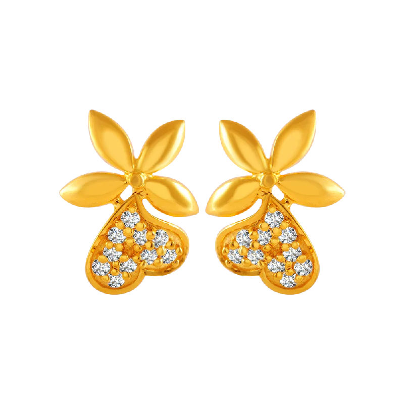 Luxury Pearl Earrings-22KT Yellow Gold And American Diamond Stud Earrings For Women