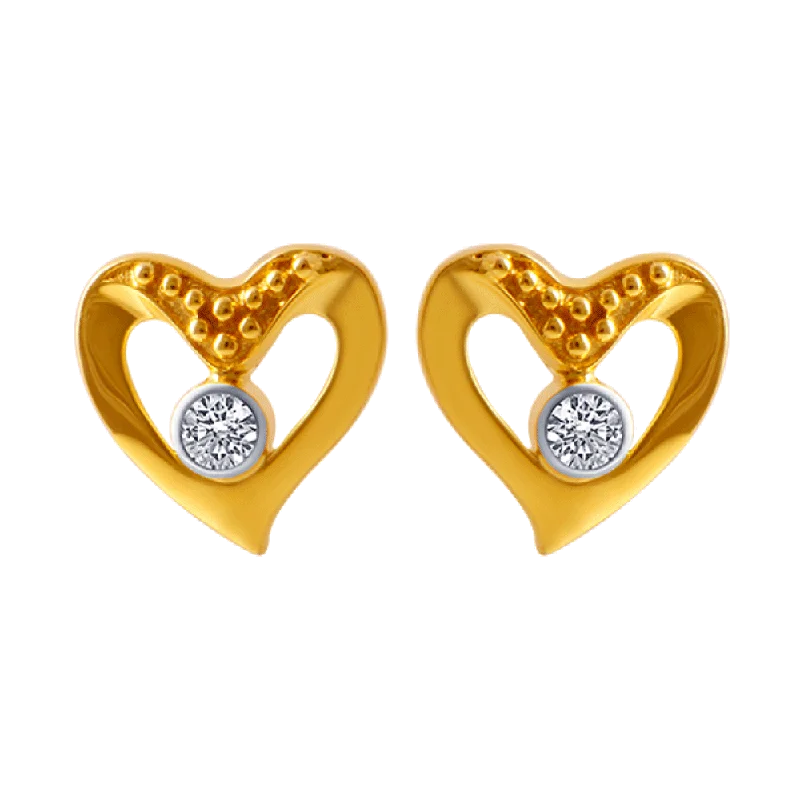 Cute Heart Earrings-14KT (585) Yellow Gold And American Diamond Stud Earrings For Women