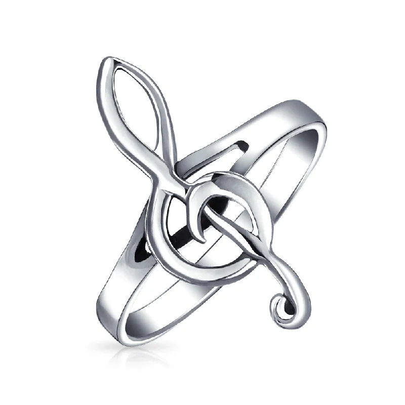 White Gold Engagement Rings-Silver Ring with Treble Clef Note Design Sterling Thin Band for Music Lovers