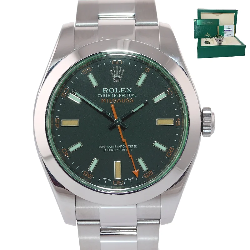 Waterproof Outdoor Watches-2018 PAPERS Rolex Milgauss Green Bezel Anniversary 116400gv Steel Black Watch