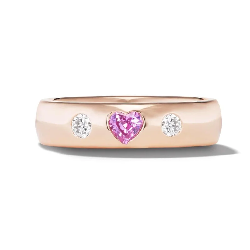 Unique Gemstone Rings-PINK HEART RING WITH DIAMOND ACCENTS