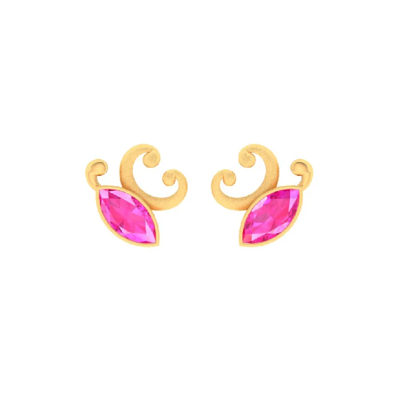 Round Earrings for Women-14k Gold Earrings With Unique Butterfly Design And Pink Stones