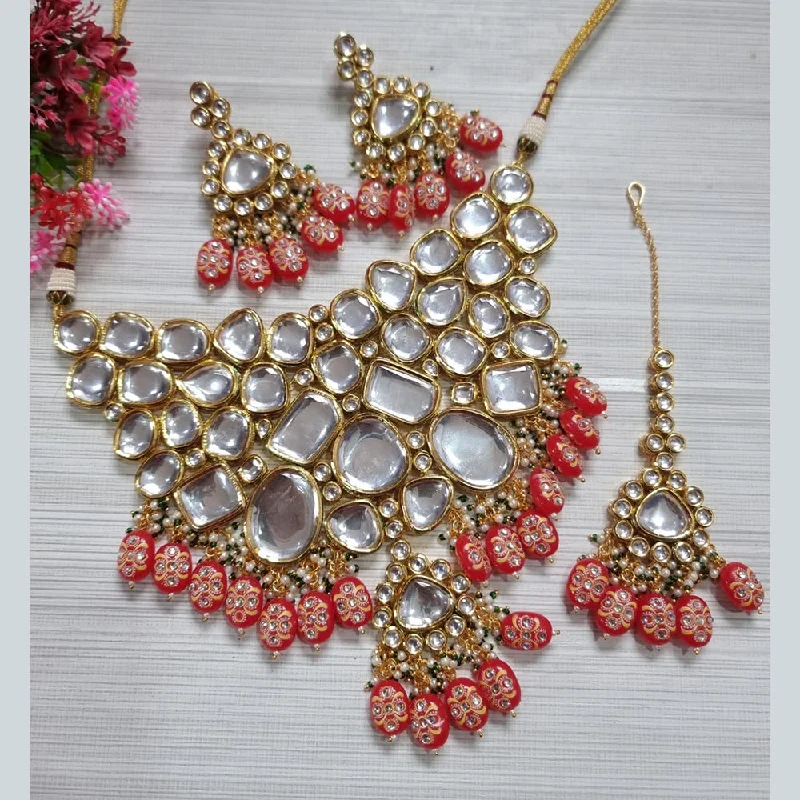 Handcrafted Gold Necklaces-JCM Gold Plated Kundan Necklace Set