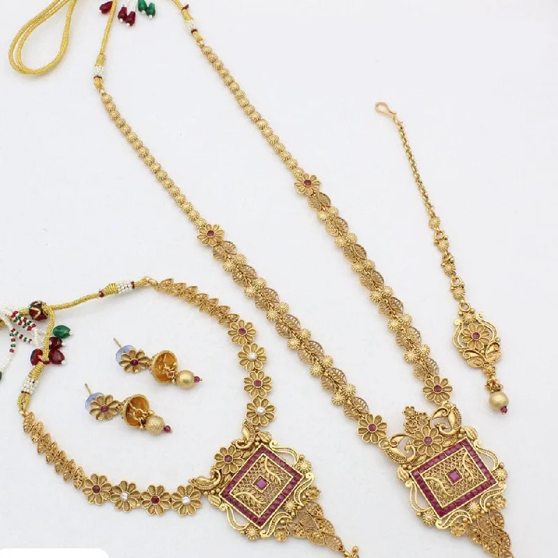 Unique Gemstone Necklaces-Manisha Jewellery Gold Plated Pota Stone Double Necklace Set