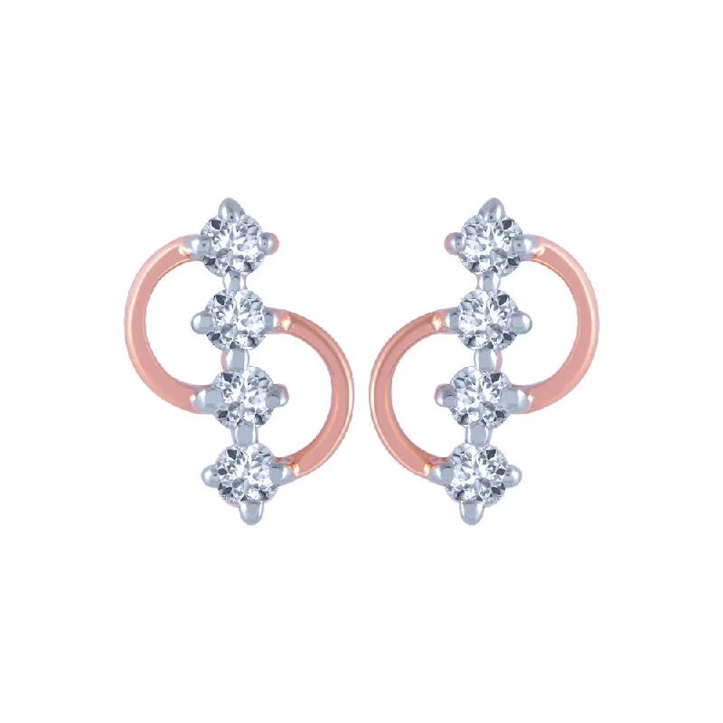 Personalized Birthstone Earrings-18k (750) Rose Gold And Diamond Stud Earrings For Women