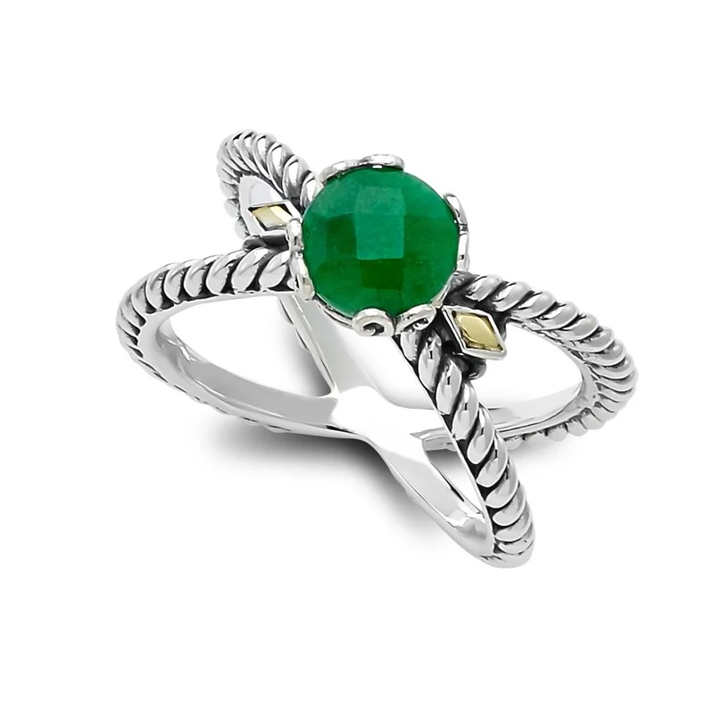 Men's Fashion Rings-Glow "X" Ring- Emerald