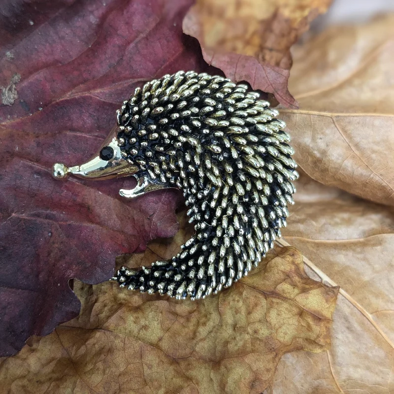 Classic Heart-Shaped Crystal Brooch-Classic Heart-Shaped Crystal Brooch-Vintage Brass Hedgehog Brooch: Animal brooch