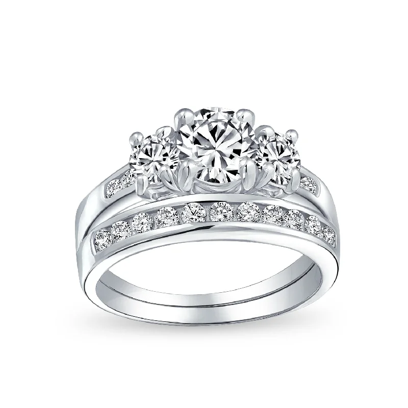 Classic Silver Rings-Classic 3CT Round Cocktail Statement Ring CZ Sterling Silver Engagement Set