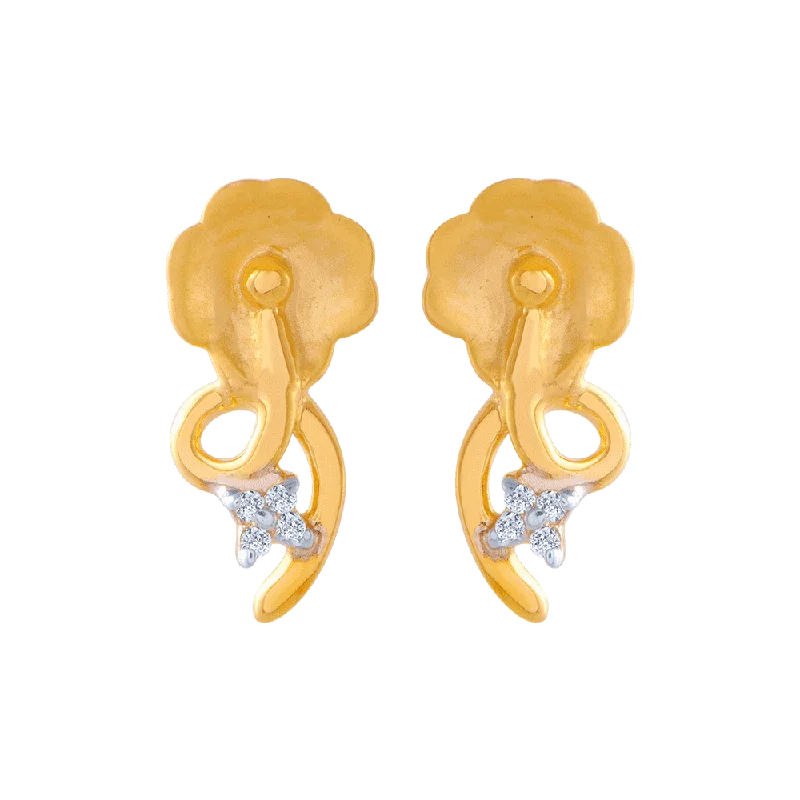 Chunky Gold Earrings-14KT (585) Yellow Gold And American Diamond Stud Earrings For Women