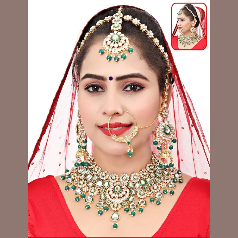 Designer Heart Necklaces-The Fashion Jewels Gold Plated Kundan Semi Bridal Necklace Set