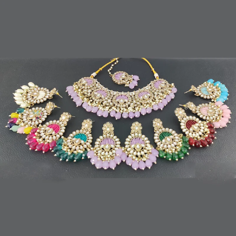 Crystal Flower Necklaces-Rani Sati Jewels Gold Plated Kundan Necklace Set