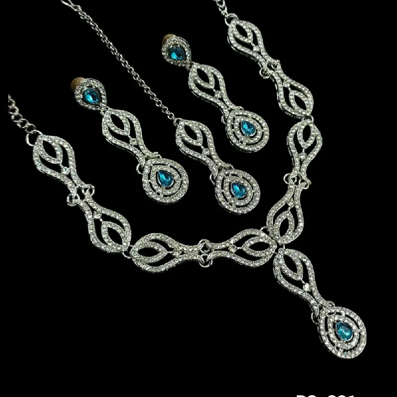 Custom Initial Necklace Designs-Padmawati Bangles Silver Plated Austrian Stone Necklace Set