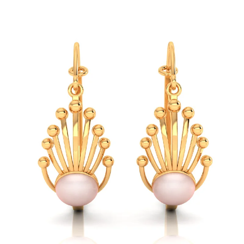 Handcrafted Pearl Earrings-14k Gold Earrings With Very Distinct Design And A Spherical Bead In Between