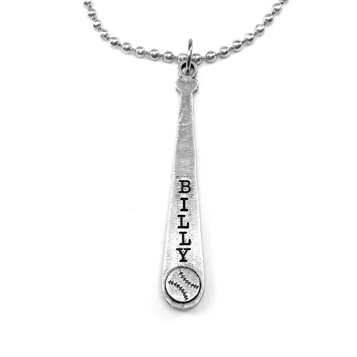 Butterfly Pendant Necklaces-Baseball Softball Customize Name Bat Necklace Antique Silver