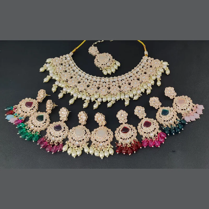 Stylish Gold Chokers-Rani Sati Jewels Gold Plated Kundan Necklace Set