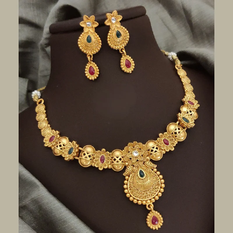 Fashionable Necklaces for Women-FS Collection Gold Plated Pota Stone Necklace Set